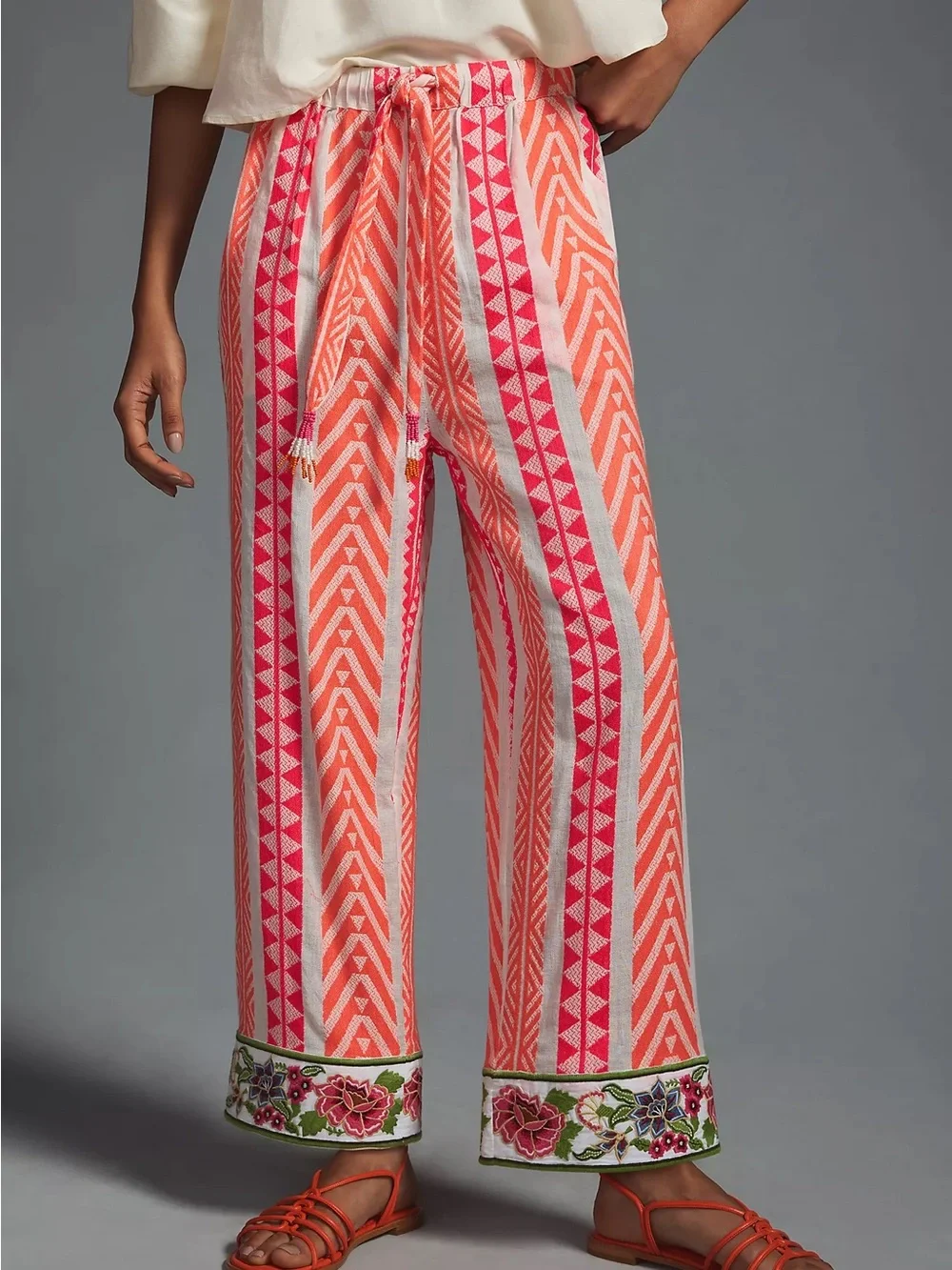 FARM Rio Coral & Pink Geometric-Print Wide-Leg Pants